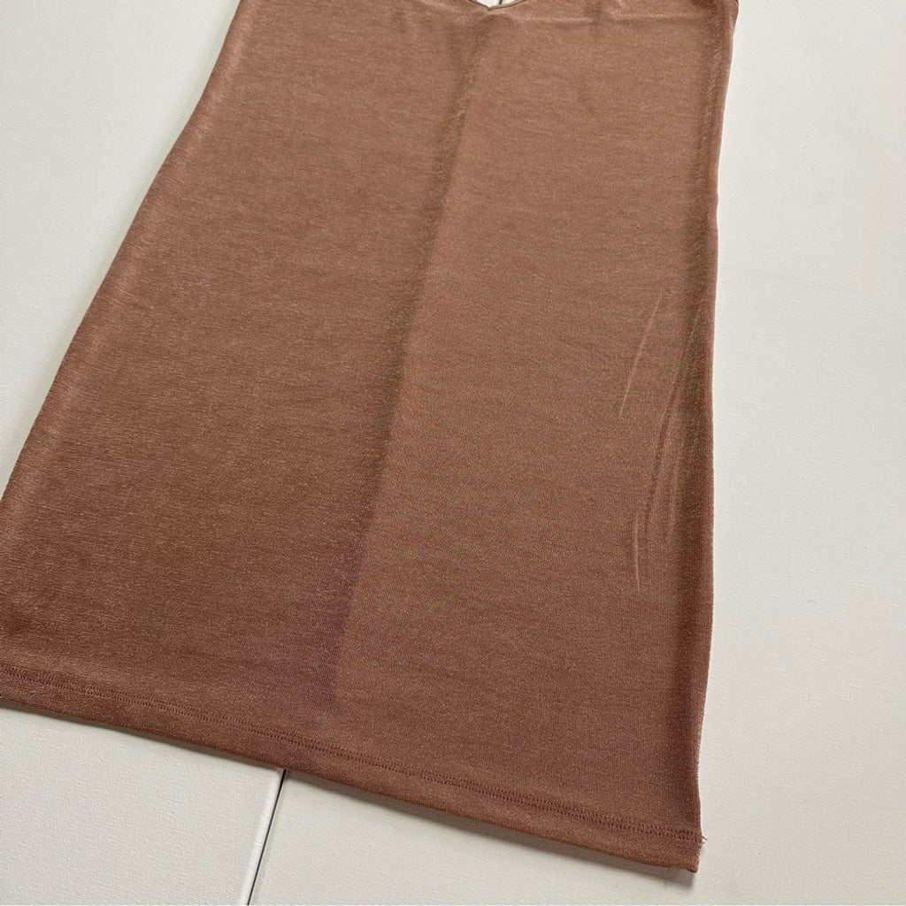 Zara Tan Silky Spaghetti Adjustable Strap Dress V-neckline Women Small