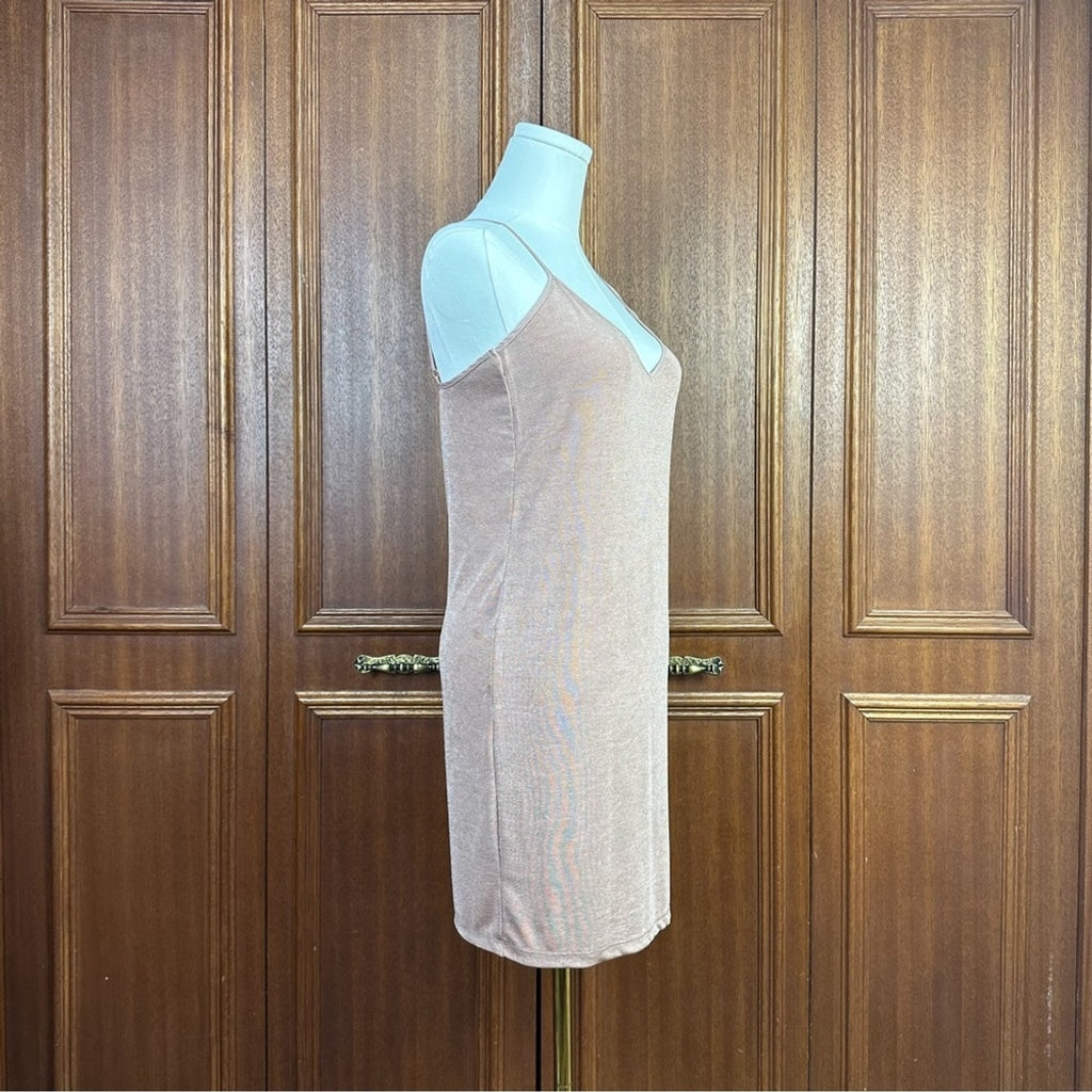 Zara Tan Silky Spaghetti Adjustable Strap Dress V-neckline Women Small