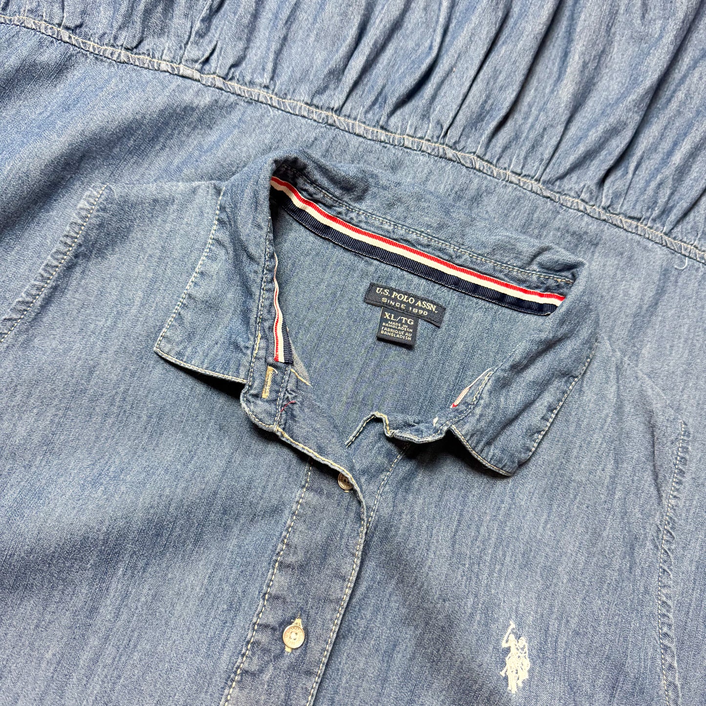 U.S. Polo Chambray Tiered Blue Denim Dress XL