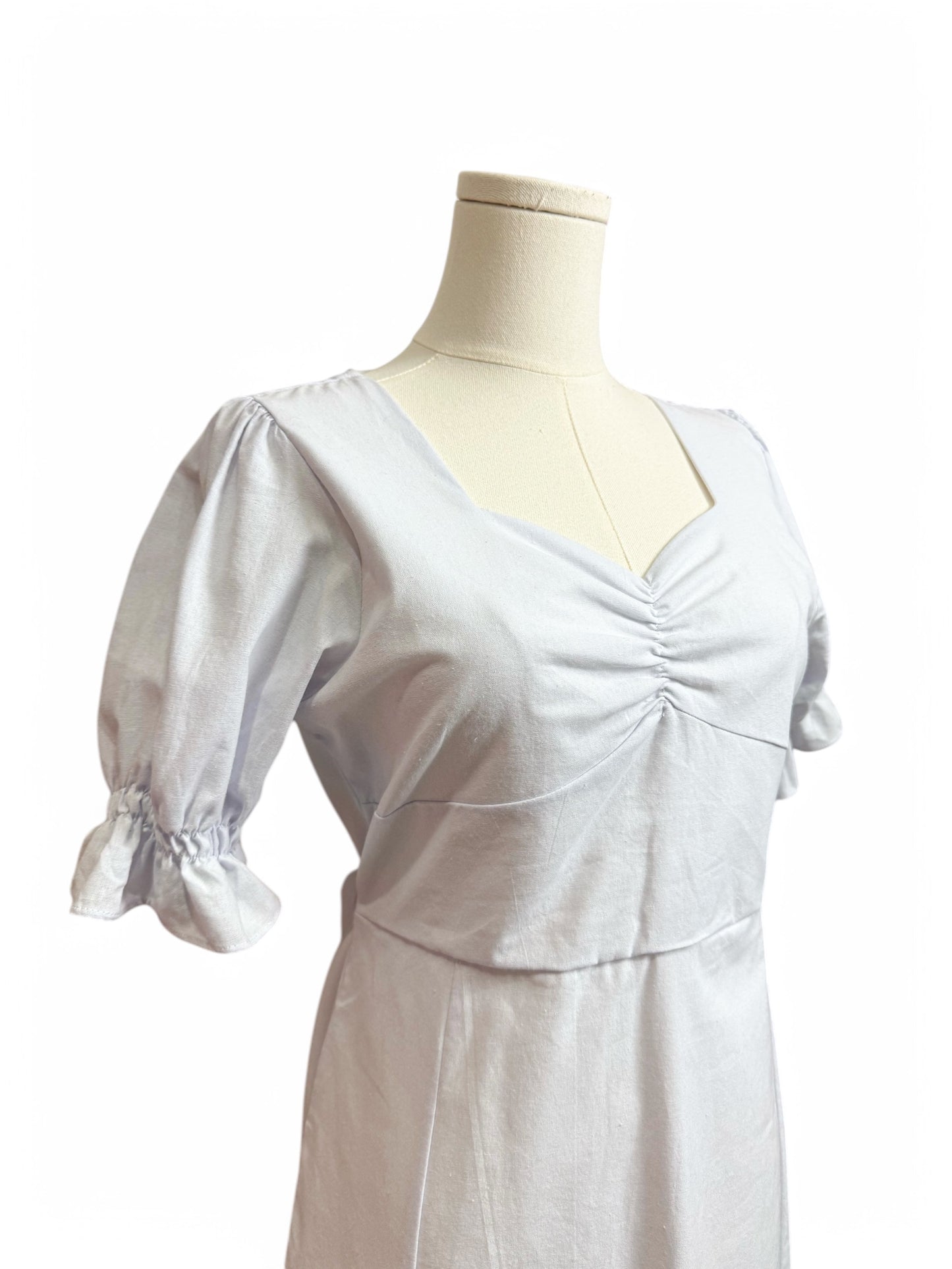 White Puff Sleeves Sweetheart Neckline Cotton Midi Dress Women Size Medium