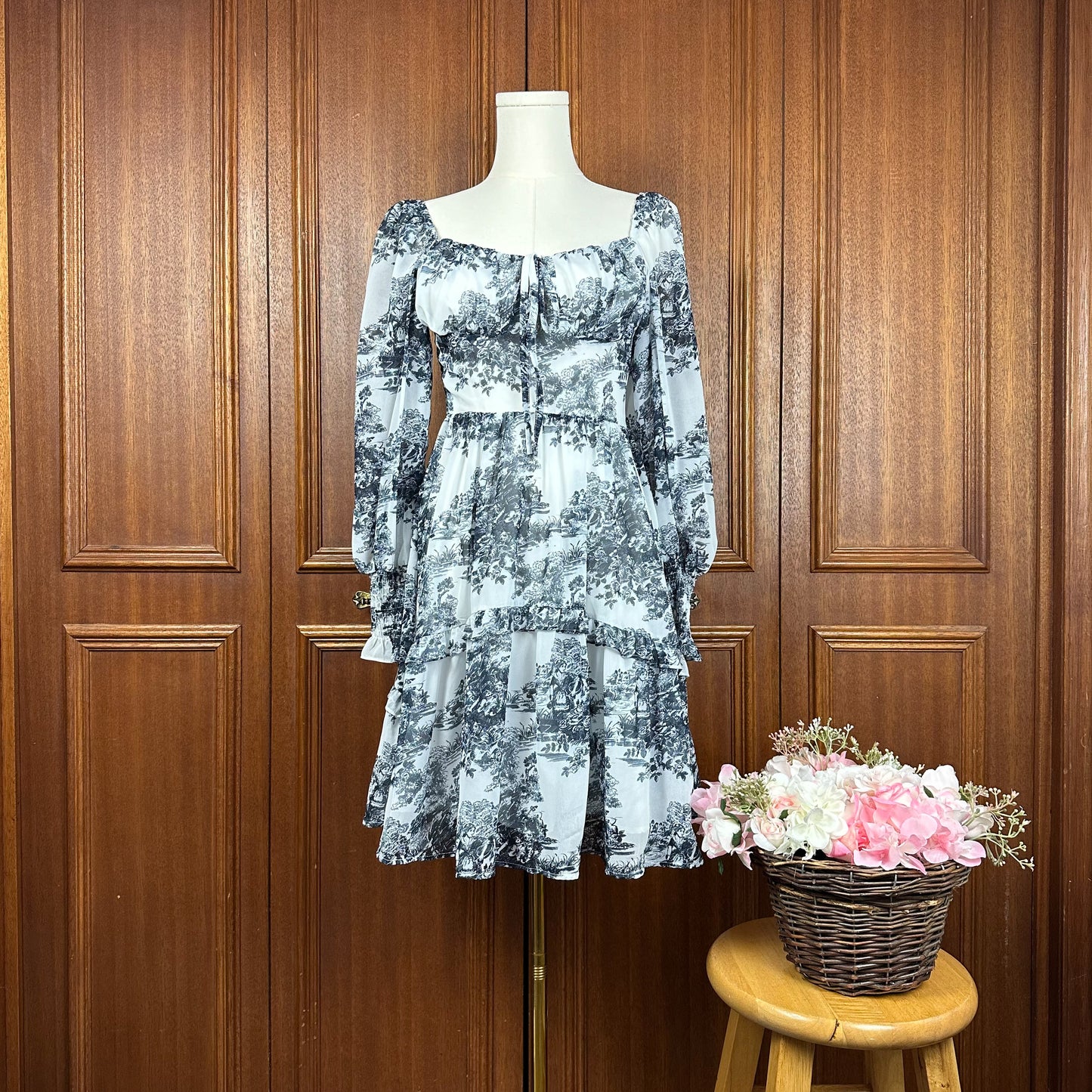 Christina Black Printed A-line Dress