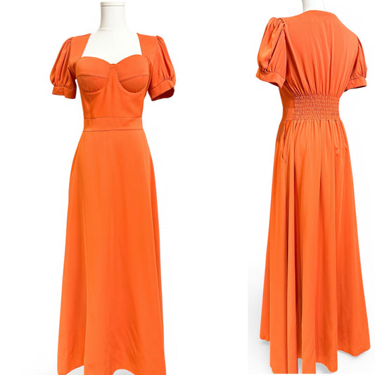 Orange Bustier Puff Sleeves Long Dress