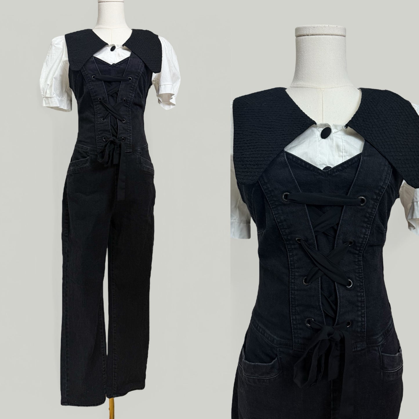 Paige Black Denim Jumpsuit Straight Leg Women Size Small