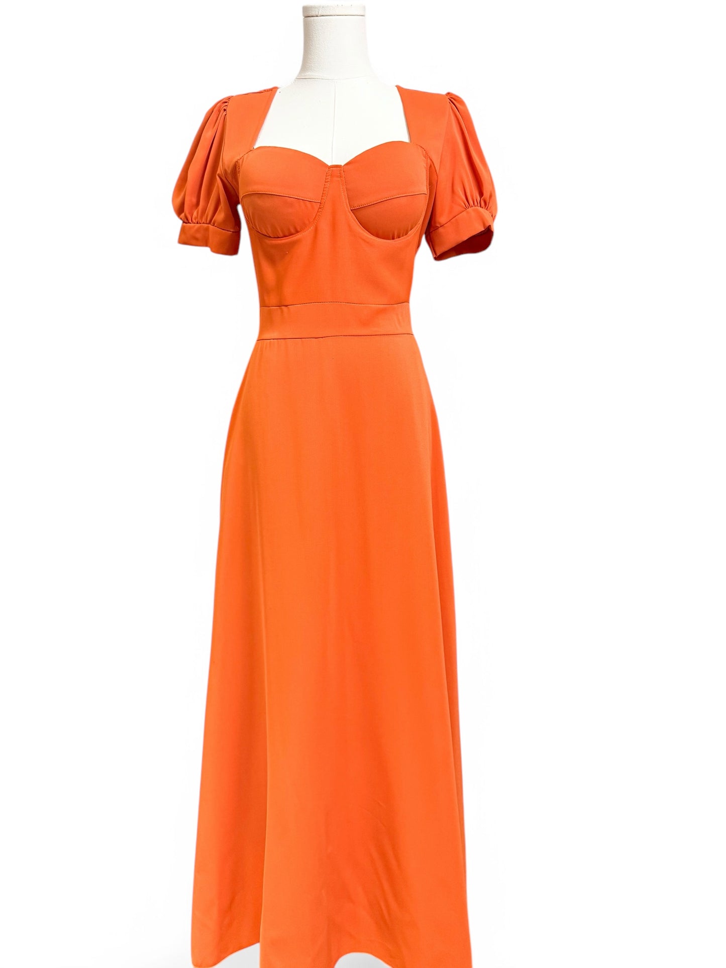 Orange Bustier Puff Sleeves Long Dress