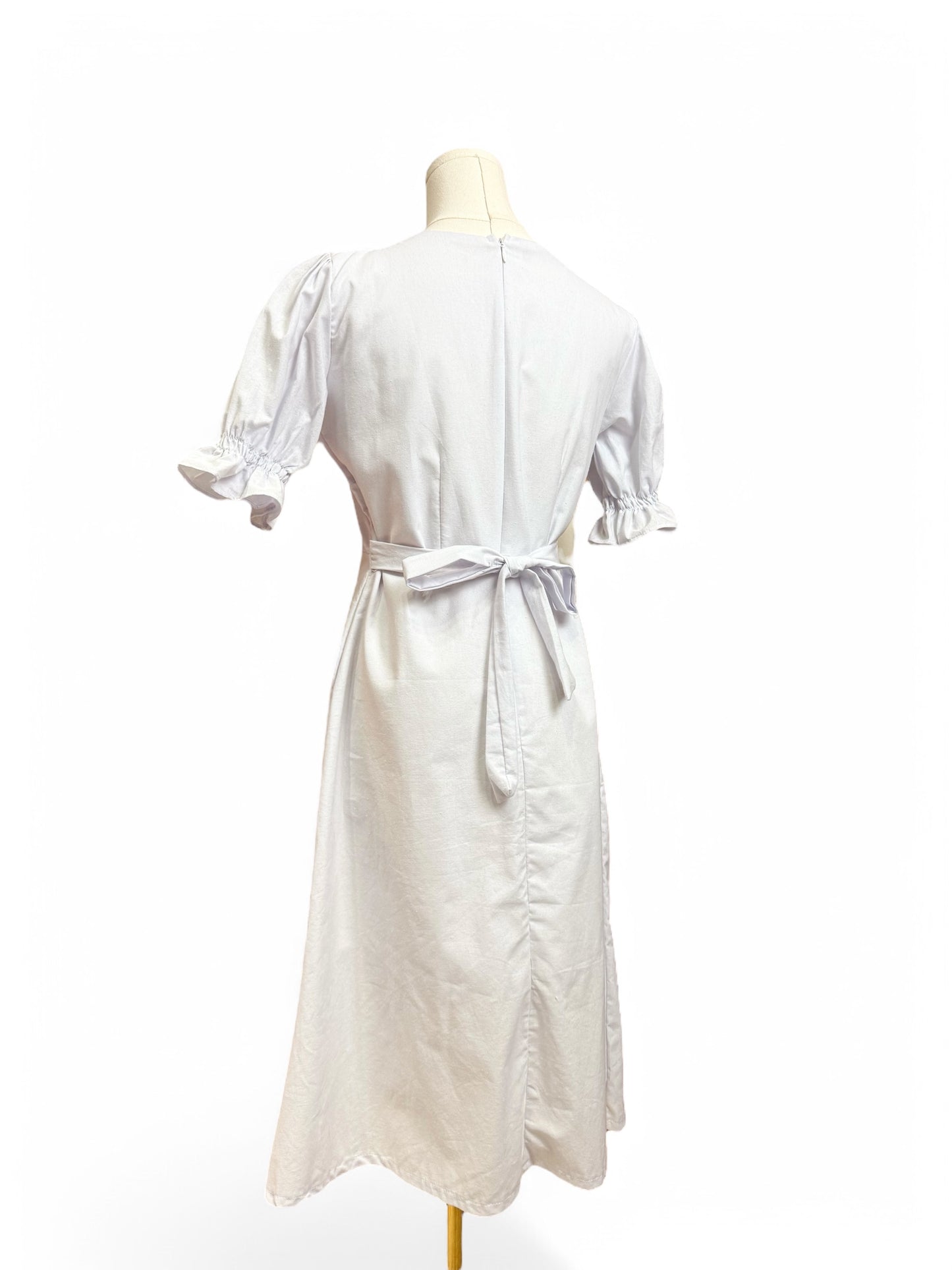 White Puff Sleeves Sweetheart Neckline Cotton Midi Dress Women Size Medium