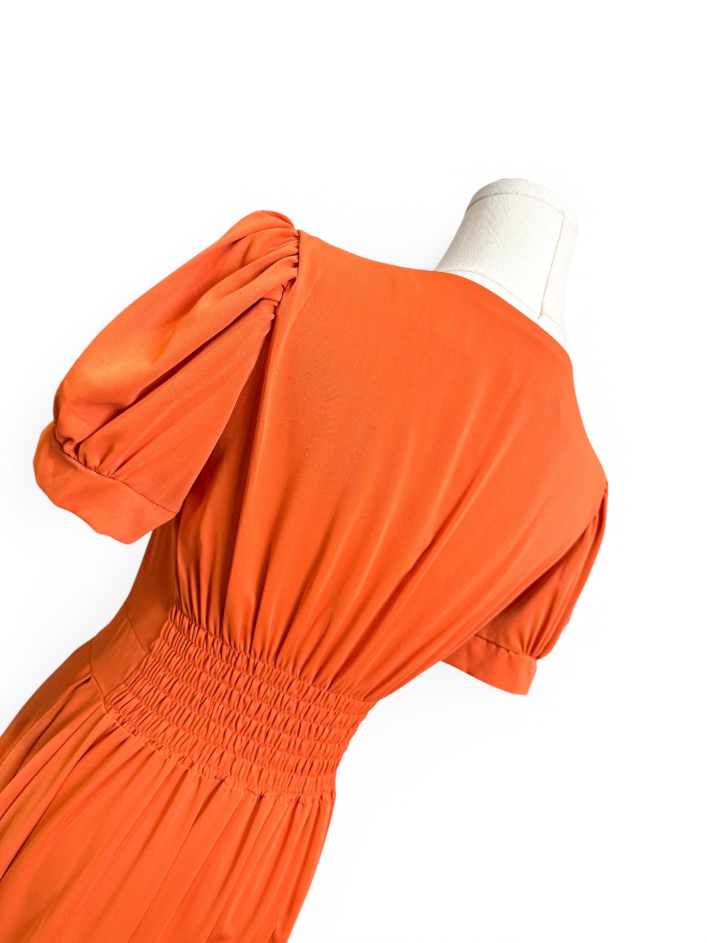 Orange Bustier Puff Sleeves Long Dress