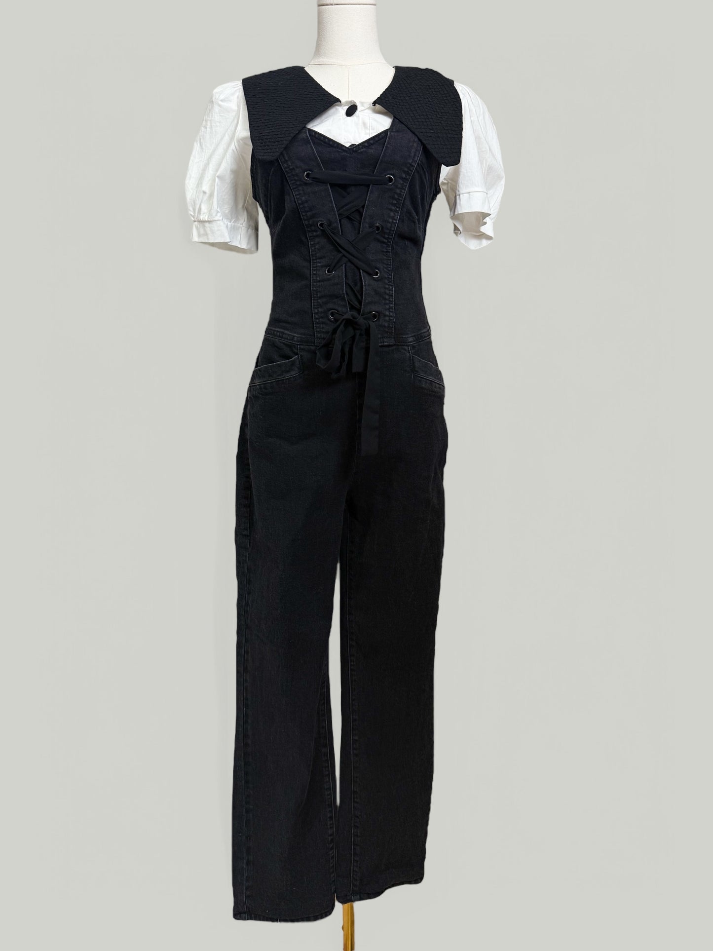 Paige Black Denim Jumpsuit Straight Leg Women Size Small