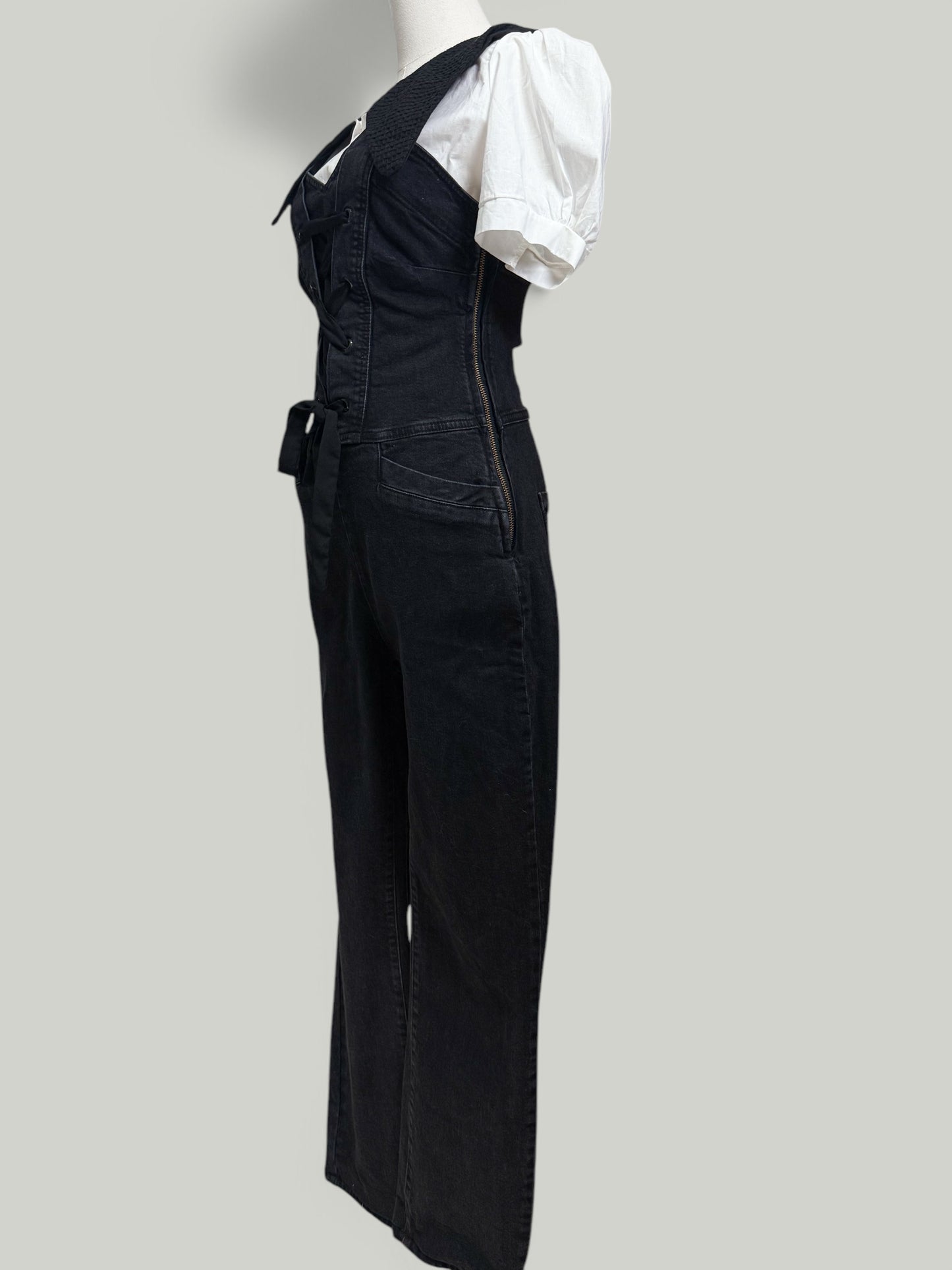 Paige Black Denim Jumpsuit Straight Leg Women Size Small