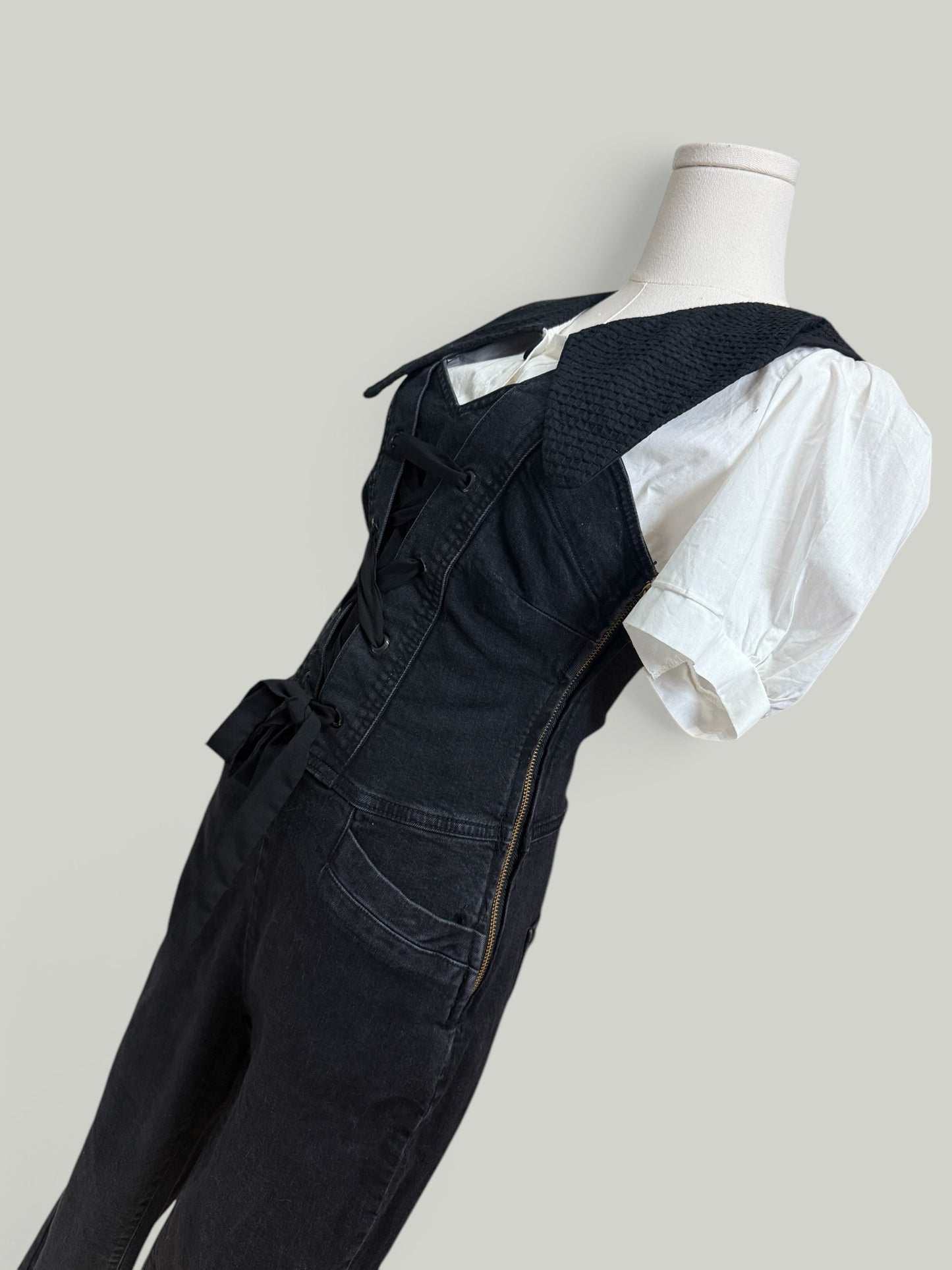 Paige Black Denim Jumpsuit Straight Leg Women Size Small