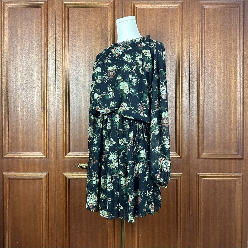 Aritzia Wilfred Lemare Black Floral Women Chiffon Ruffle Mini Dress Sz S